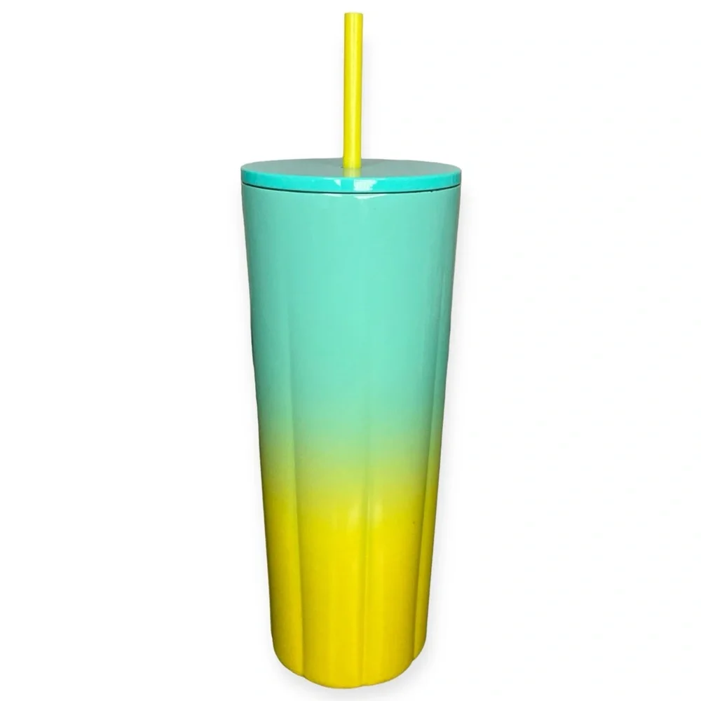 Starbucks Tumbler 2021 Summer Ombré Teal Yellow Stainless 24 oz VENTI 💎OOP💎